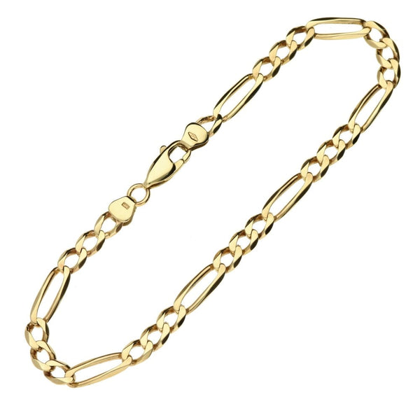 9ct Yellow Gold Figaro Bracelet - 7.5" - 5.3g