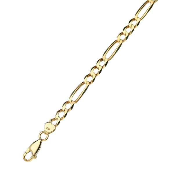 9ct Yellow Gold Figaro Bracelet - 7.5" - 5.3g