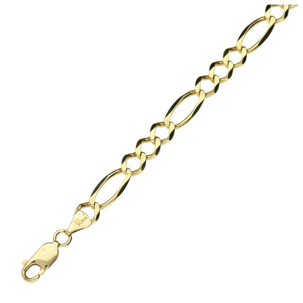 9ct Yellow Gold Figaro Chain Bracelet - 8.5" - 8.8g