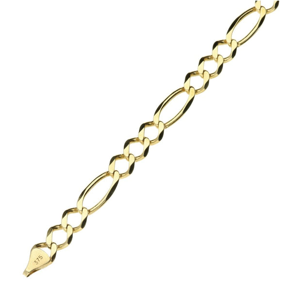 9ct Yellow Gold Figaro Chain Bracelet - 8.5" - 8.8g