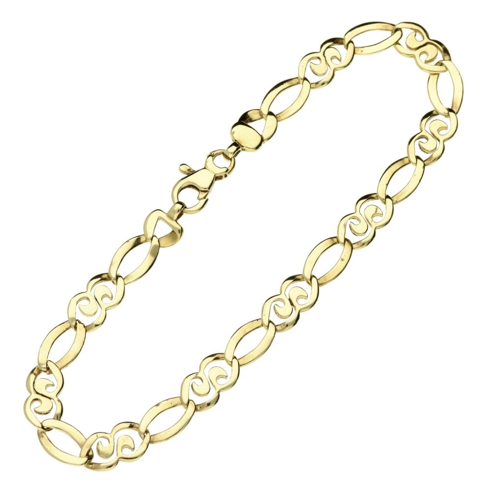 9ct Yellow Gold Fancy Link Bracelet - 8.5" - 8.1g