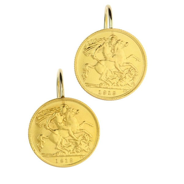 9ct Yellow Gold 1915 Half-Sovereign Coin Earrings - 9.0g