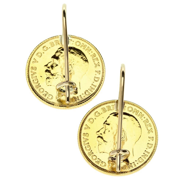 9ct Yellow Gold 1915 Half-Sovereign Coin Earrings - 9.0g