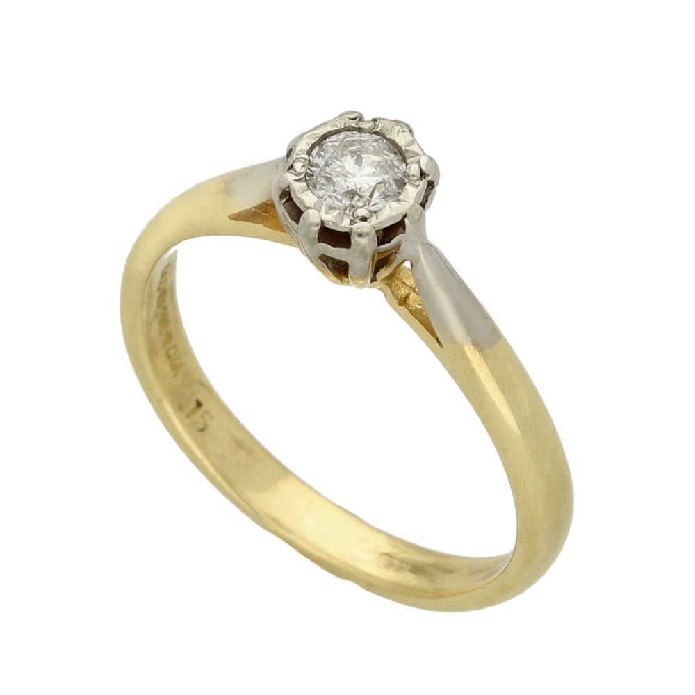 18ct Yellow Gold Diamond Solitaire Ring - 0.15ct - Size K