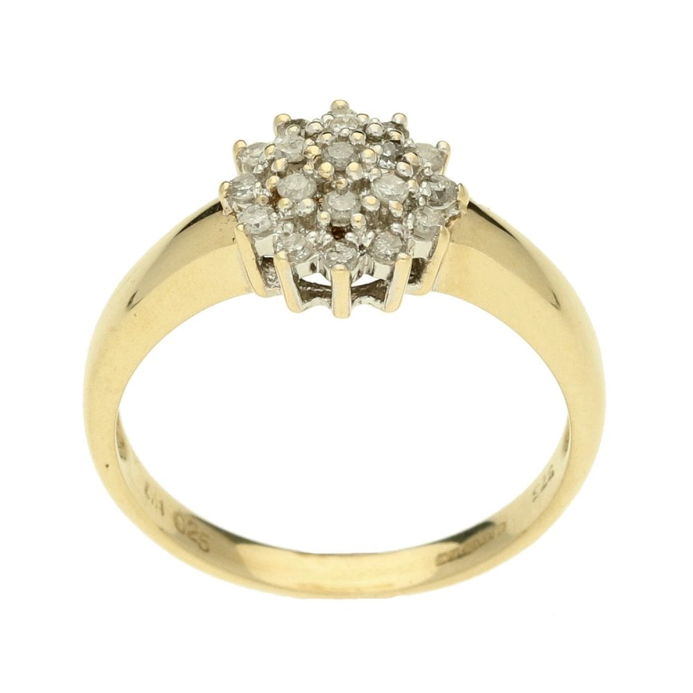 9ct Yellow Gold Diamond Cluster Ring - 0.25ct - Size N½