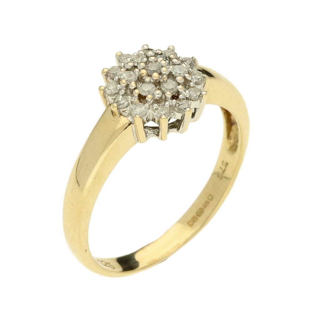 9ct Yellow Gold Diamond Cluster Ring - 0.25ct - Size N½