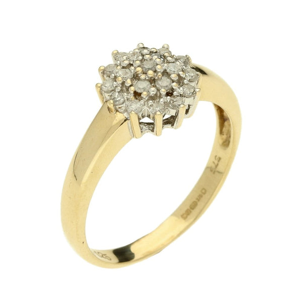 9ct Yellow Gold Diamond Cluster Ring - 0.25ct - Size N½