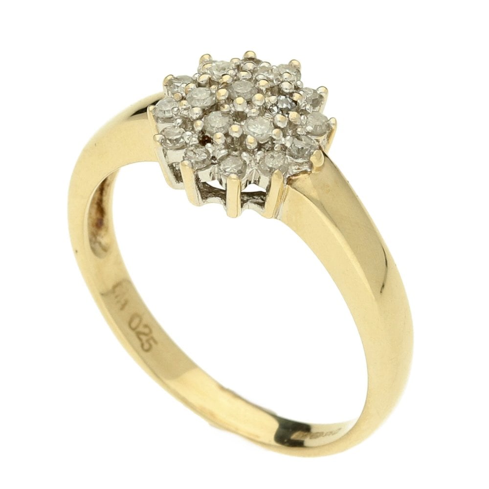 9ct Yellow Gold Diamond Cluster Ring - 0.25ct - Size N½