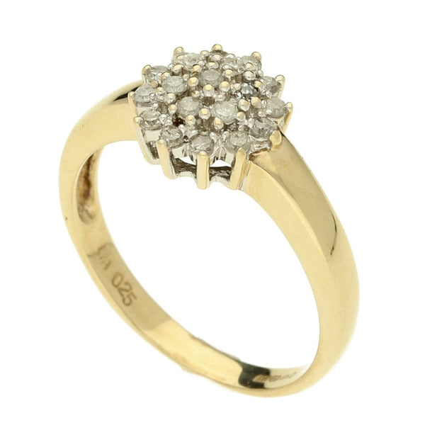9ct Yellow Gold Diamond Cluster Ring - 0.25ct - Size N½