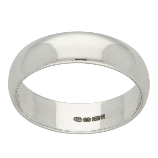 9ct White Gold D-Shape Gents Wedding Ring - Size U