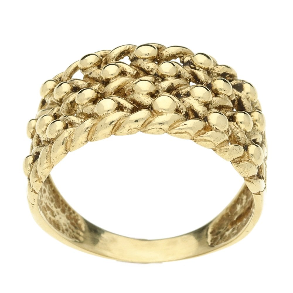 9ct Yellow Gold Curb & Shot Ring - Size V