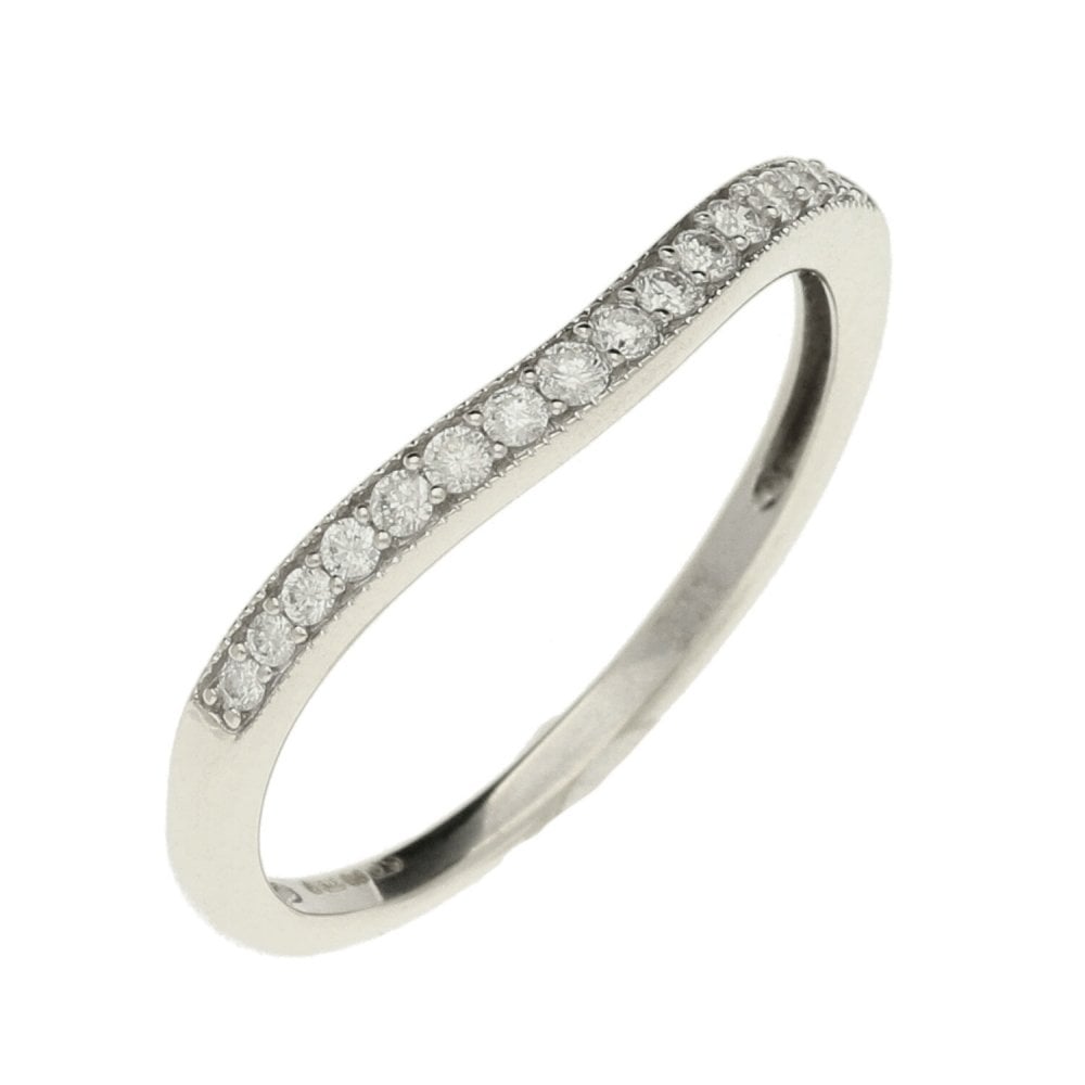 9ct White Gold Diamond Wave Ring - 0.14ct - Size N