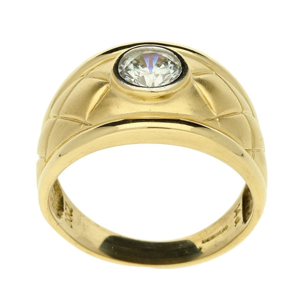 14ct Yellow Gold Patterned Cubic Zirconia Ring - Size Q½