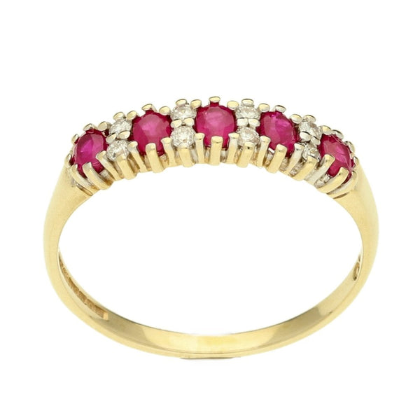9ct Yellow Gold Half Eternity Ruby & Diamond Ring - Size N