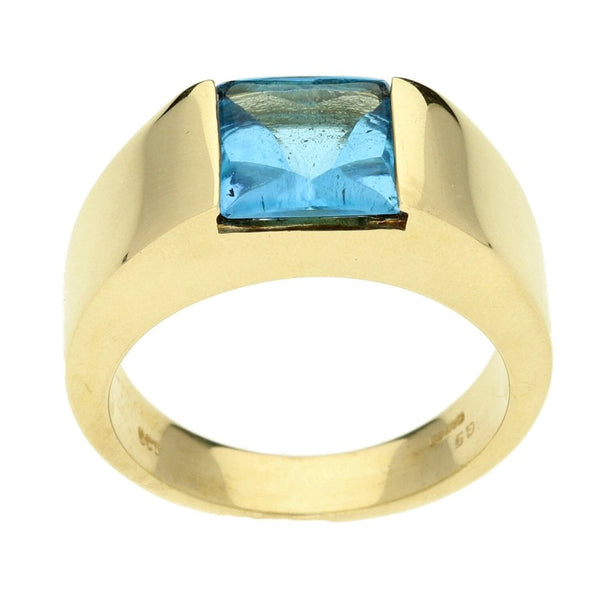 9ct Yellow Gold Blue Topaz Ring - Size N½