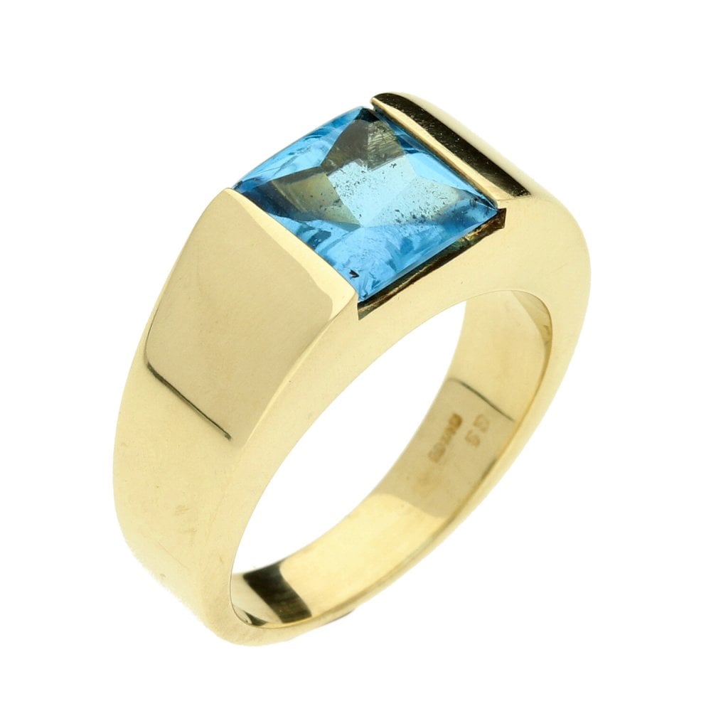 9ct Yellow Gold Blue Topaz Ring - Size N½