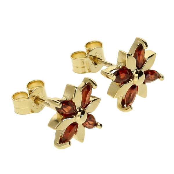 9ct Yellow Gold Garnet Stone Earrings - 1.80g