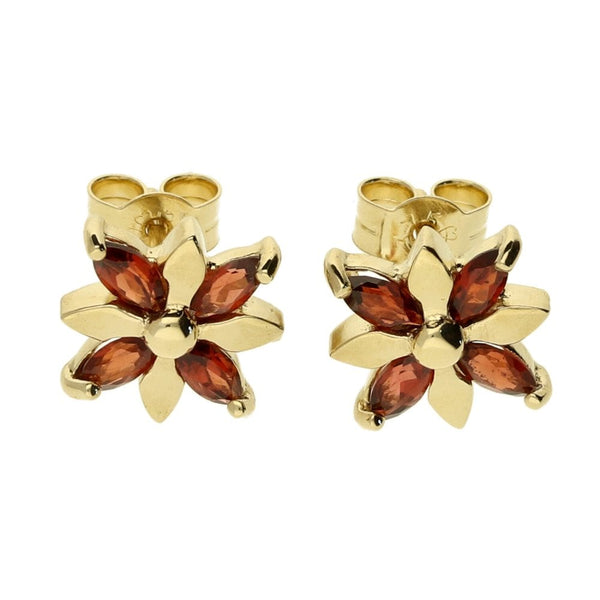 9ct Yellow Gold Garnet Stone Earrings - 1.80g