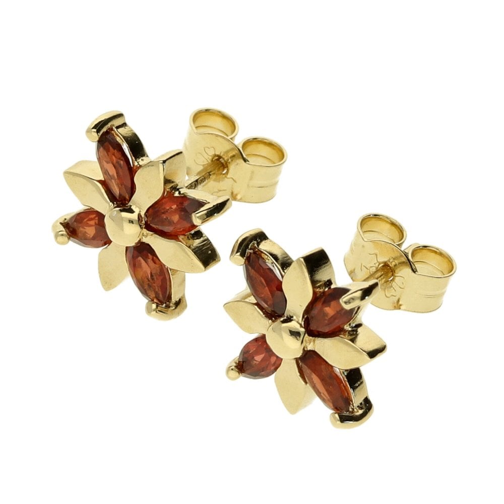 9ct Yellow Gold Garnet Stone Earrings - 1.80g