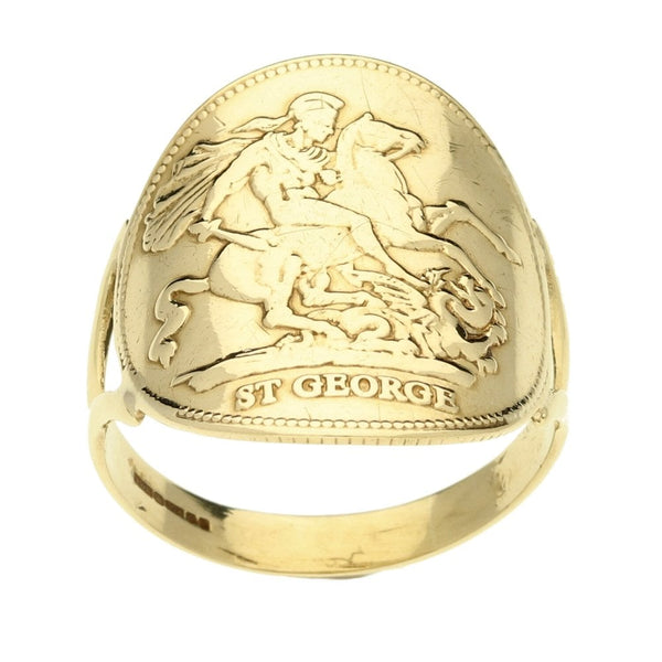 9ct Yellow Gold Bent-Over 1976 St George Coin Ring - Size Q