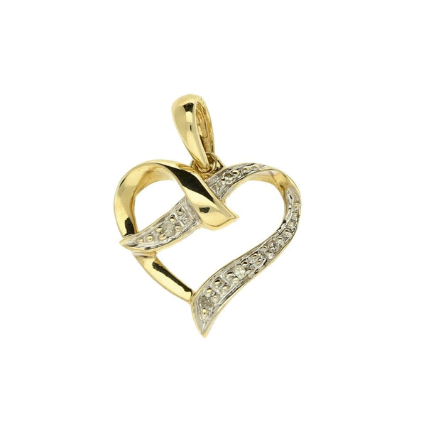 9ct Yellow Gold Diamond Heart Pendant - 0.80g
