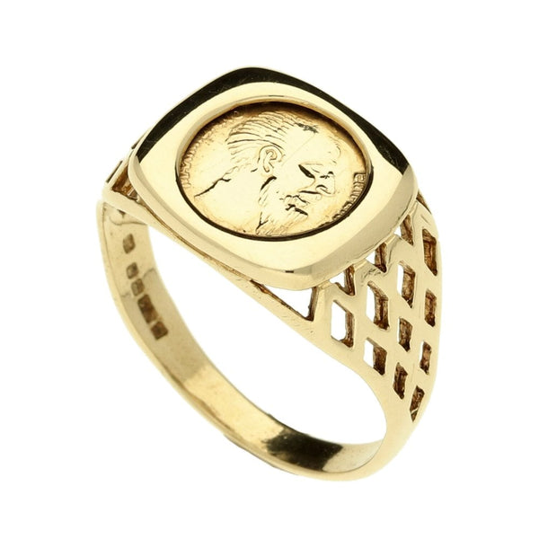9ct Yellow Ladies Square Coin Ring - Size N