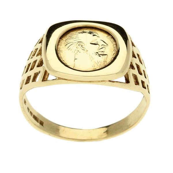 9ct Yellow Ladies Square Coin Ring - Size N