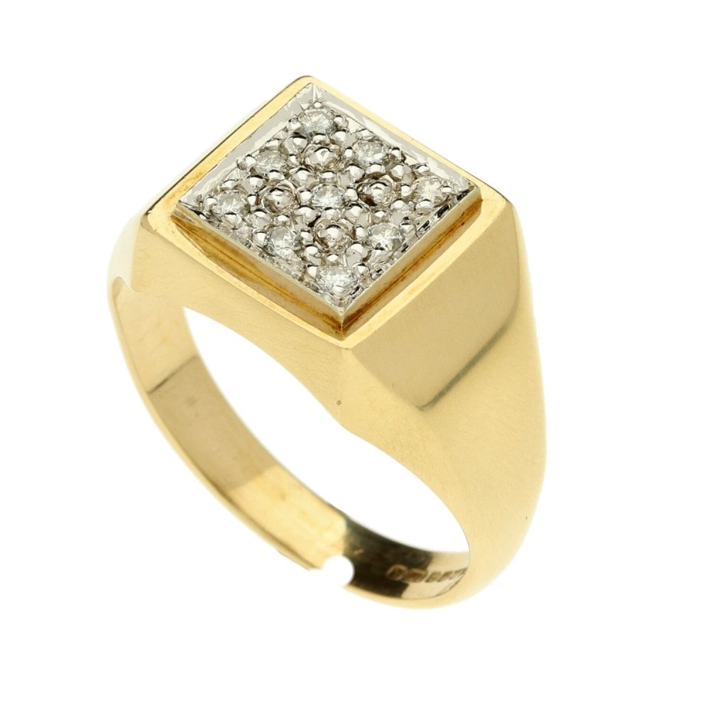 9ct Yellow Gold Square Diamond Signet Ring - Size V