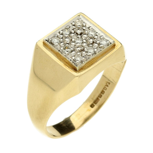 9ct Yellow Gold Square Diamond Signet Ring - Size V