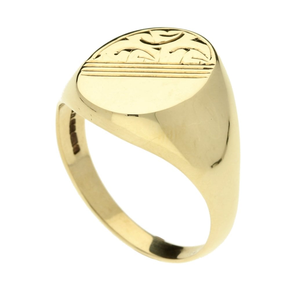 9ct Yellow Gold Gents Oval Signet Ring - Size X