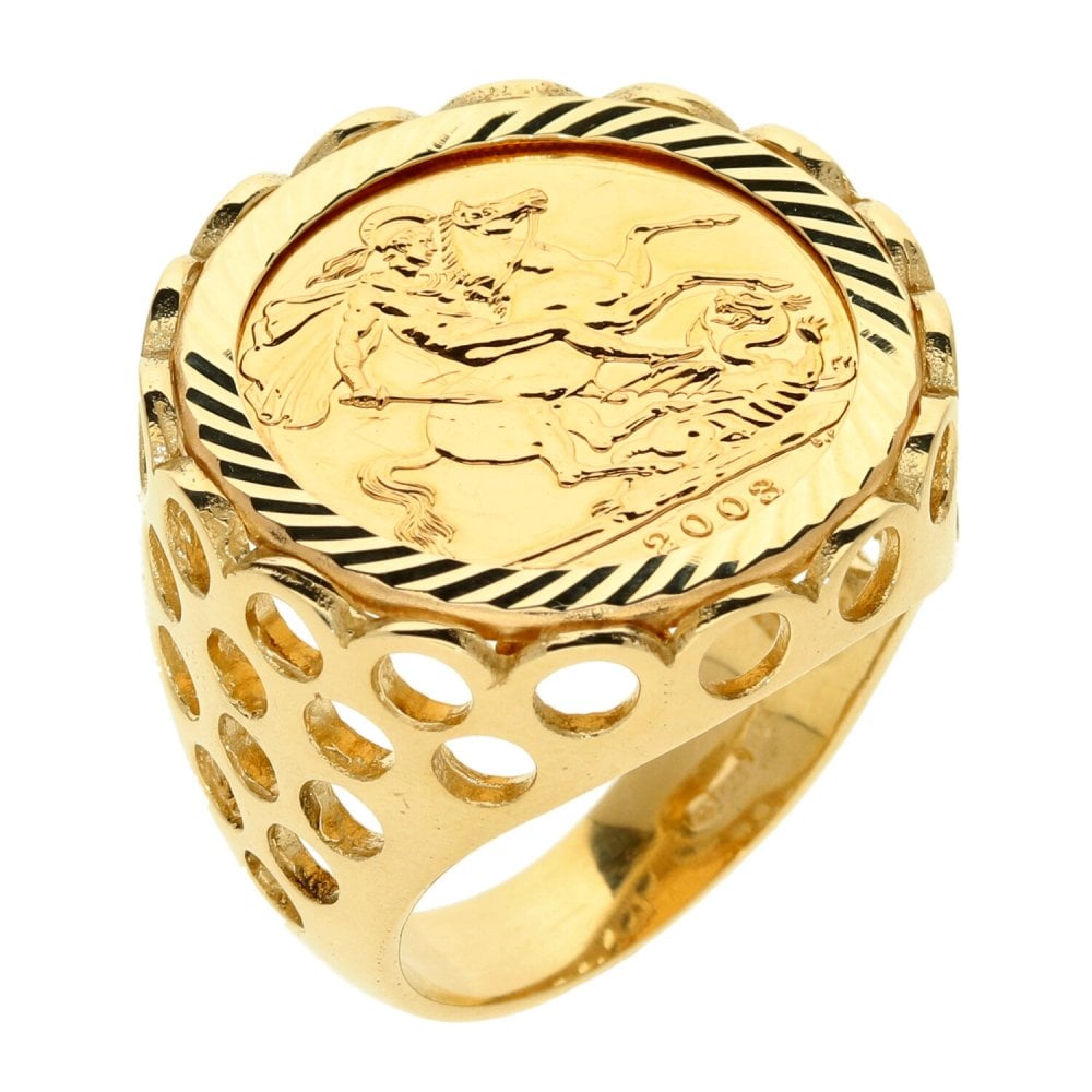 9ct Yellow Gold 2003 Full Sovereign Coin Ring - Size S½