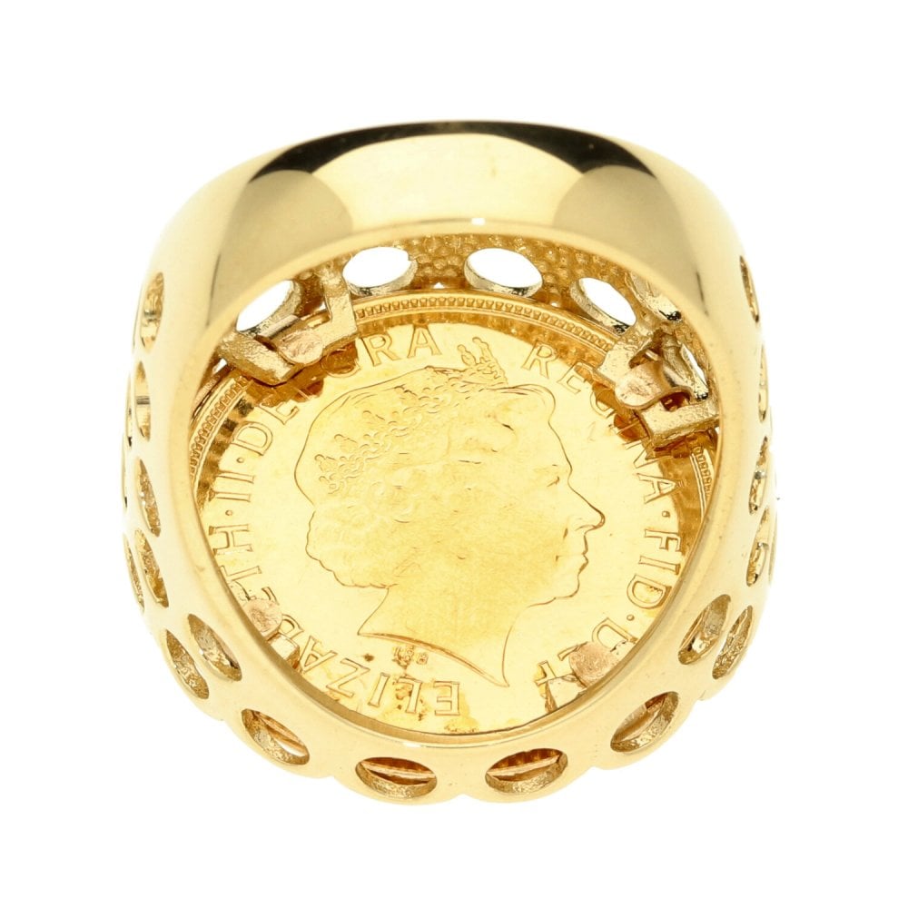 9ct Yellow Gold 2003 Full Sovereign Coin Ring - Size S½