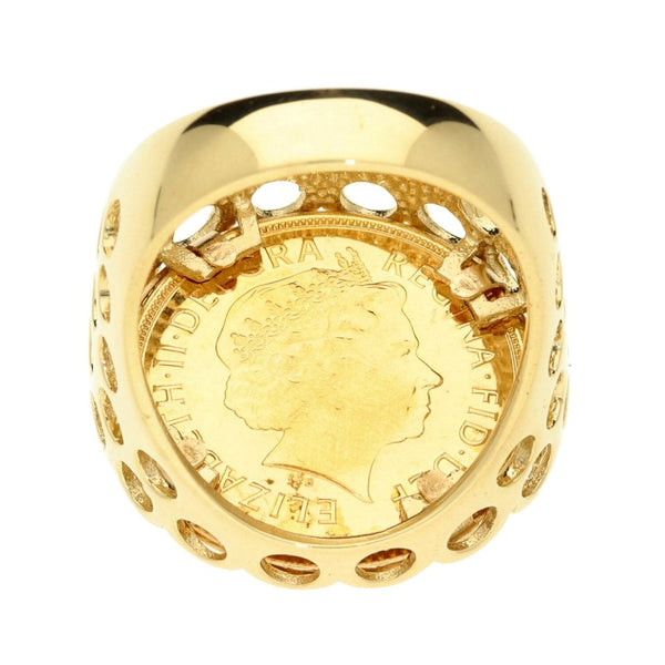 9ct Yellow Gold 2003 Full Sovereign Coin Ring - Size S½