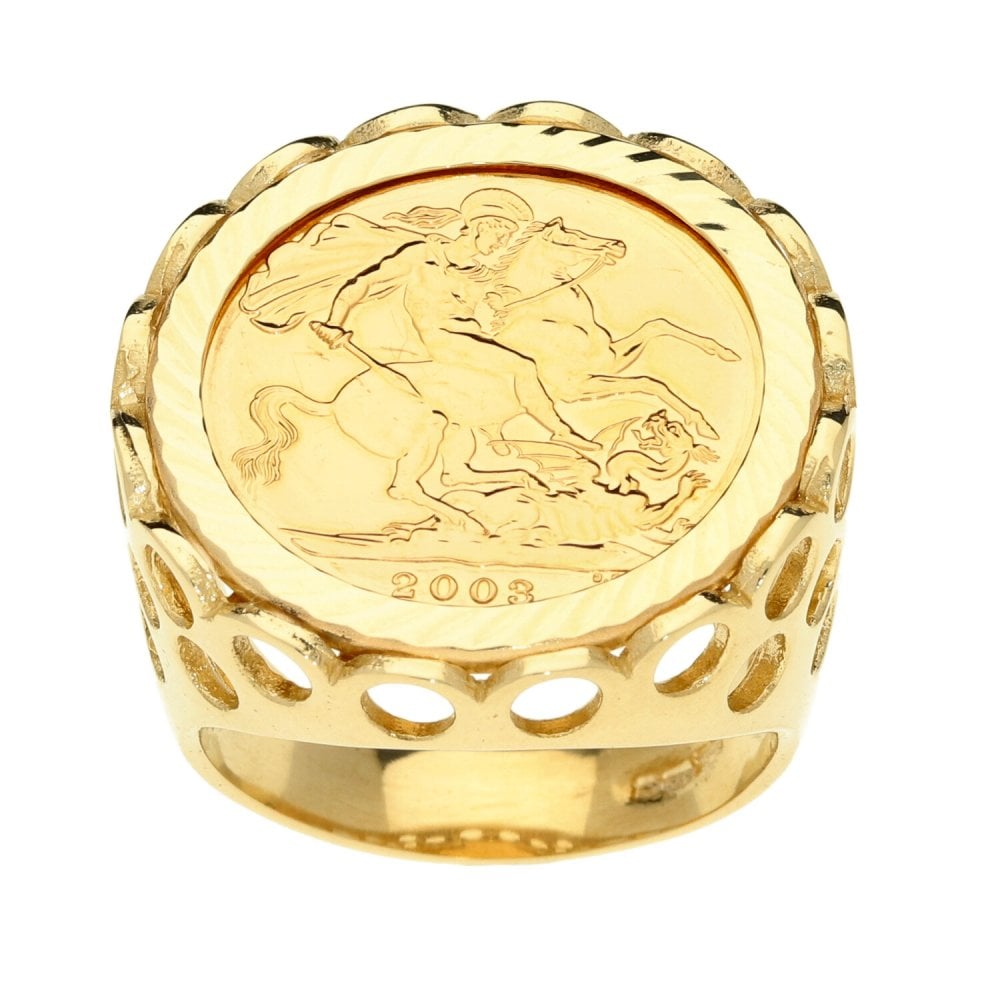 9ct Yellow Gold 2003 Full Sovereign Coin Ring - Size S½