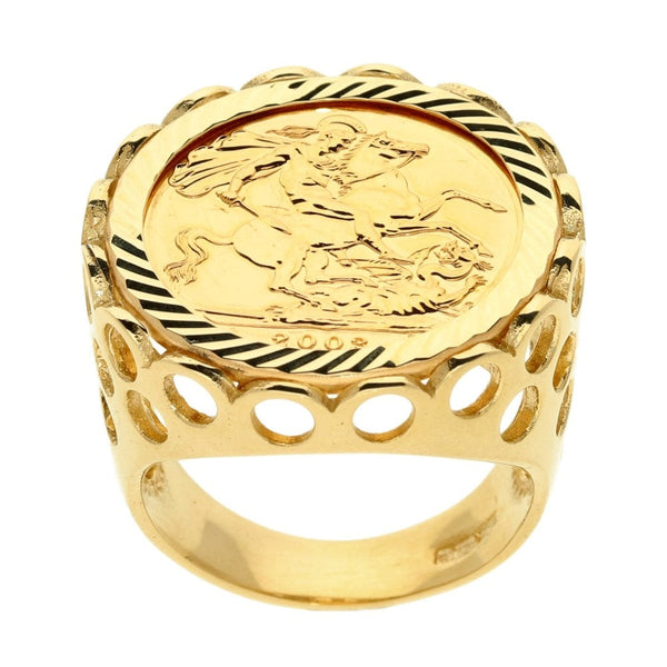 9ct Yellow Gold 2003 Full Sovereign Coin Ring - Size S½