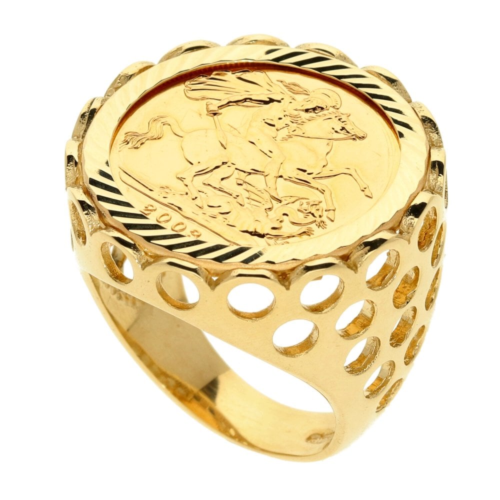 9ct Yellow Gold 2003 Full Sovereign Coin Ring - Size S½