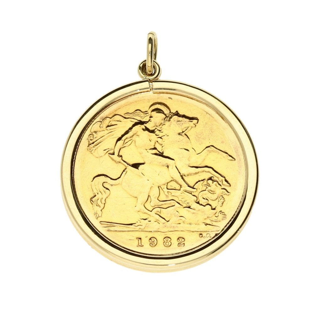 9ct Yellow Gold 1982 Half-Sovereign Coin Pendant - 4.8g
