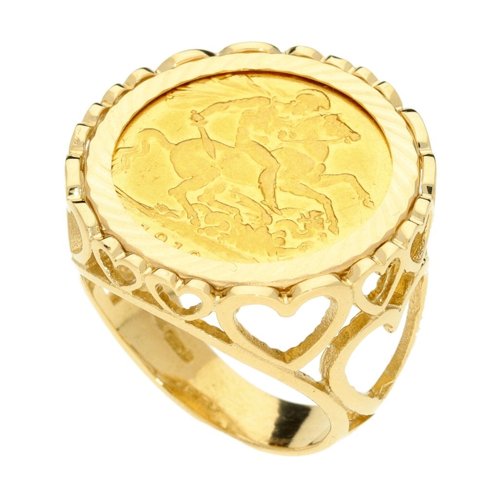 Gents 9ct Yellow Gold Mounted Full Sovereign Coin Ring - 14.8g