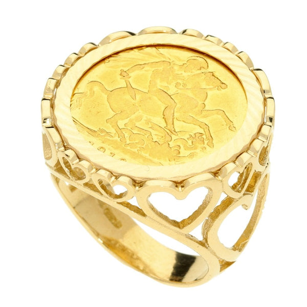 Gents 9ct Yellow Gold Mounted Full Sovereign Coin Ring - 14.8g