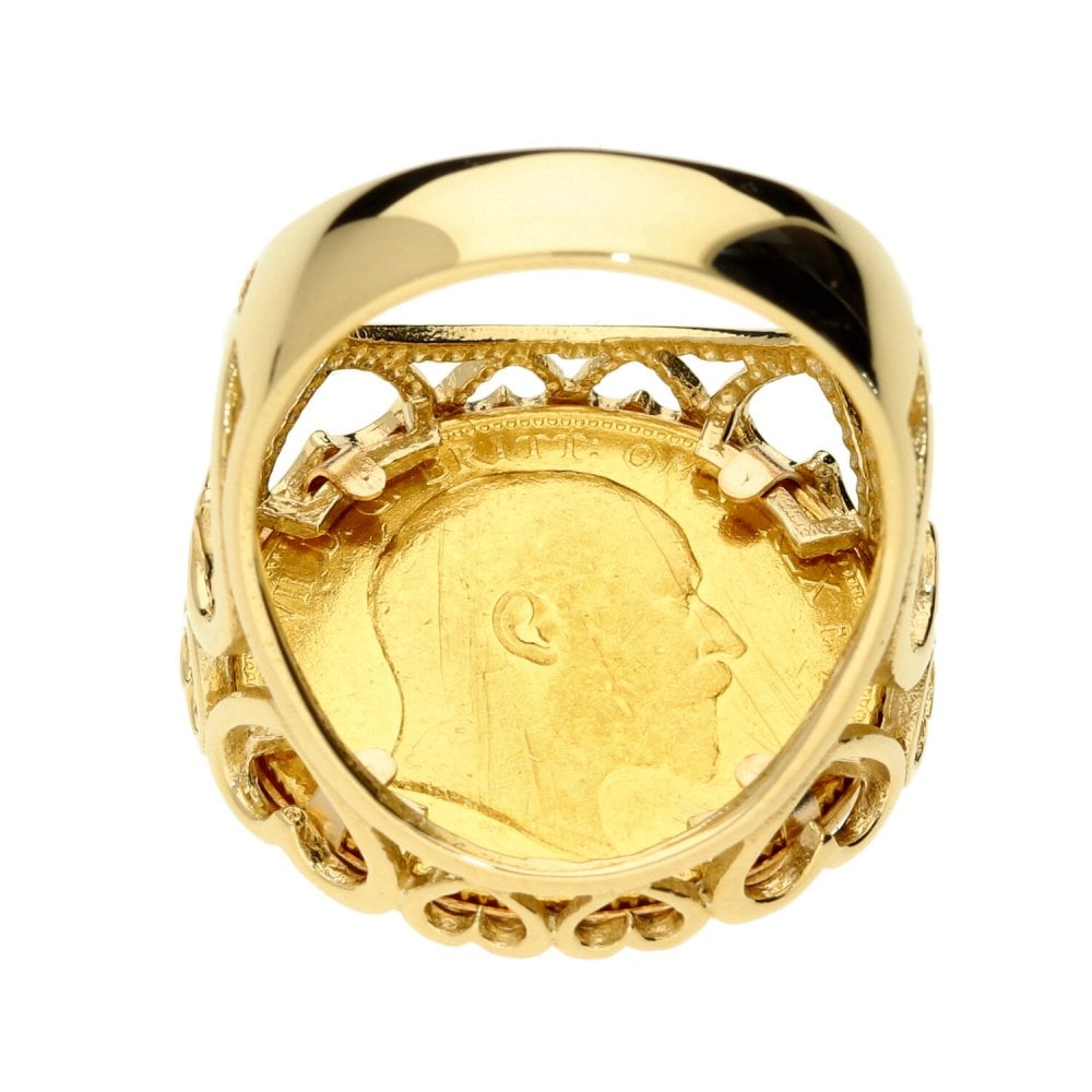 Gents 9ct Yellow Gold Mounted Full Sovereign Coin Ring - 14.8g