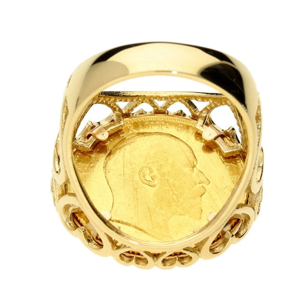 Gents 9ct Yellow Gold Mounted Full Sovereign Coin Ring - 14.8g