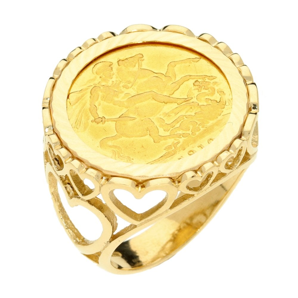 Gents 9ct Yellow Gold Mounted Full Sovereign Coin Ring - 14.8g