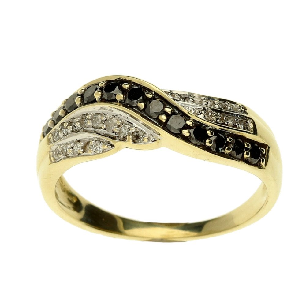 9ct Sapphire and Diamond Cross Over Fancy Band Ring - Size P