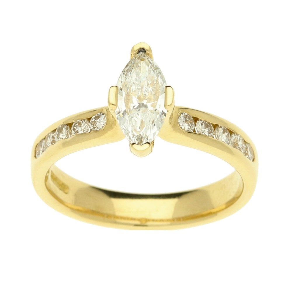 18ct Yellow Gold Marquise Diamond Set Shoulders Ring - 0.85ct