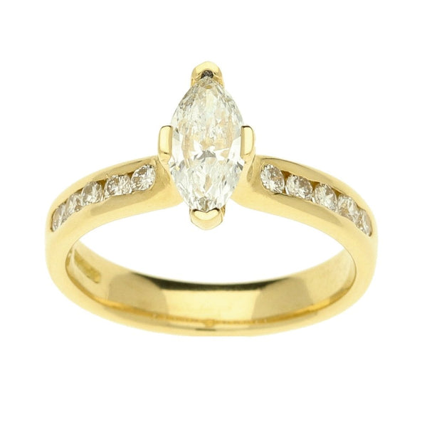 18ct Yellow Gold Marquise Diamond Set Shoulders Ring - 0.85ct