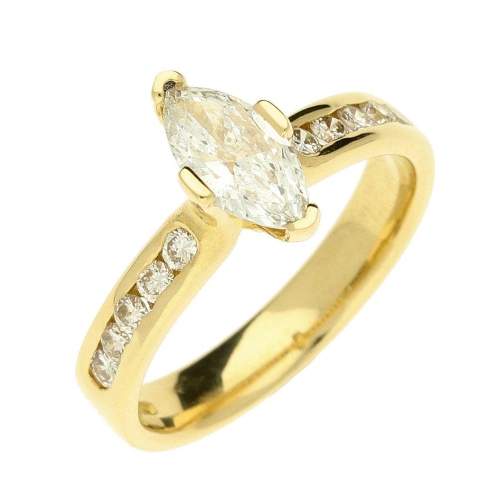 18ct Yellow Gold Marquise Diamond Set Shoulders Ring - 0.85ct