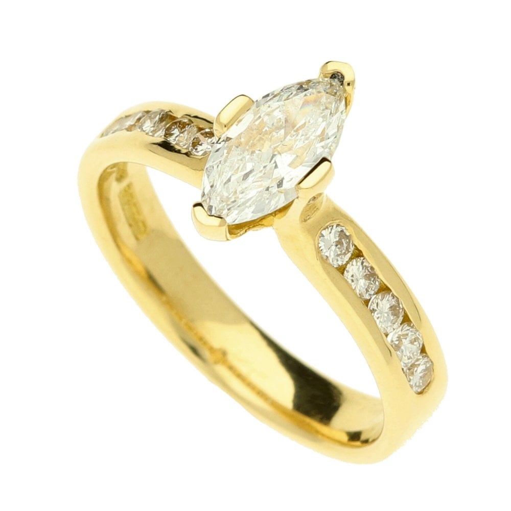 18ct Yellow Gold Marquise Diamond Set Shoulders Ring - 0.85ct