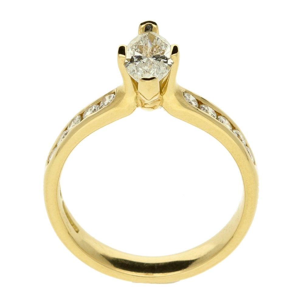 18ct Yellow Gold Marquise Diamond Set Shoulders Ring - 0.85ct