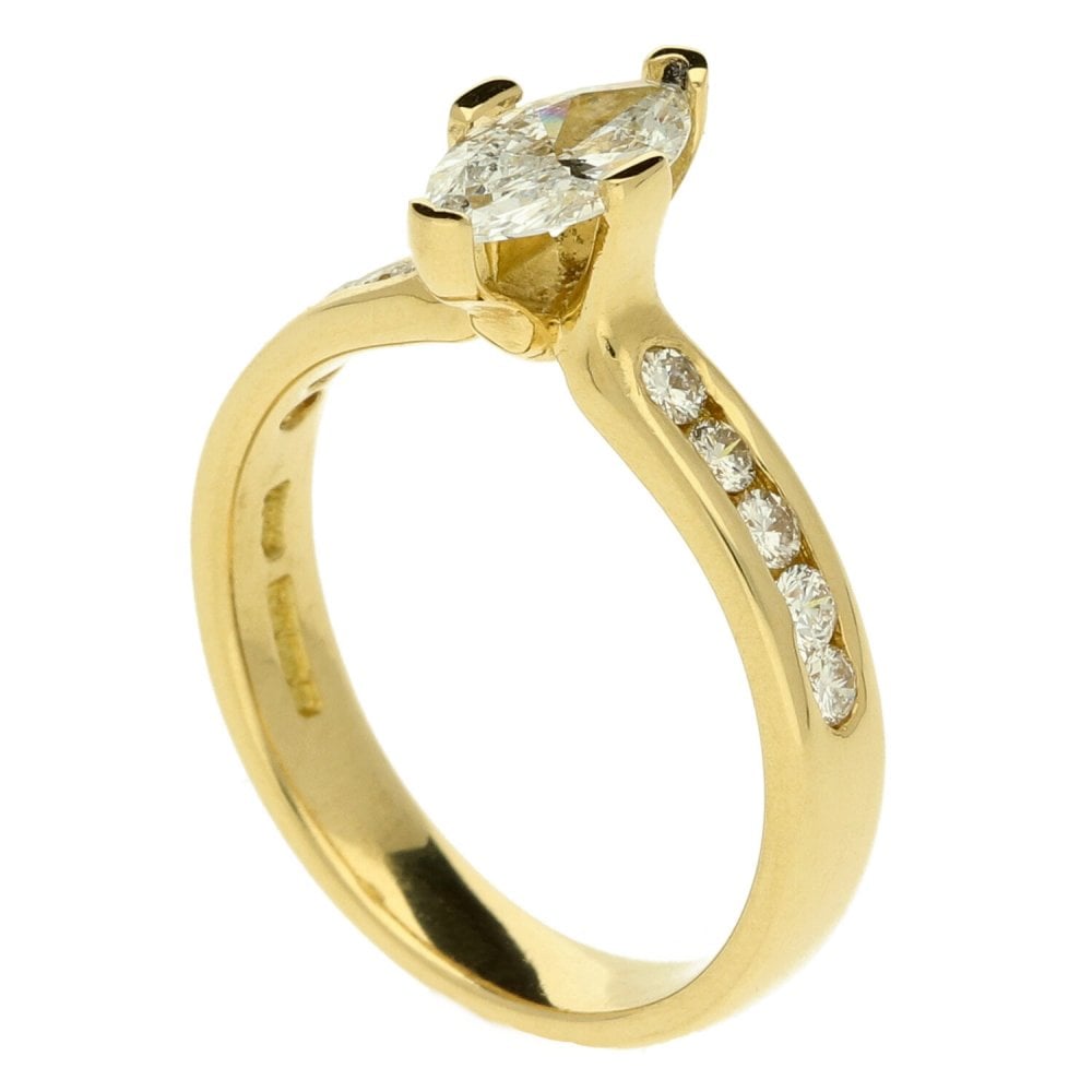 18ct Yellow Gold Marquise Diamond Set Shoulders Ring - 0.85ct
