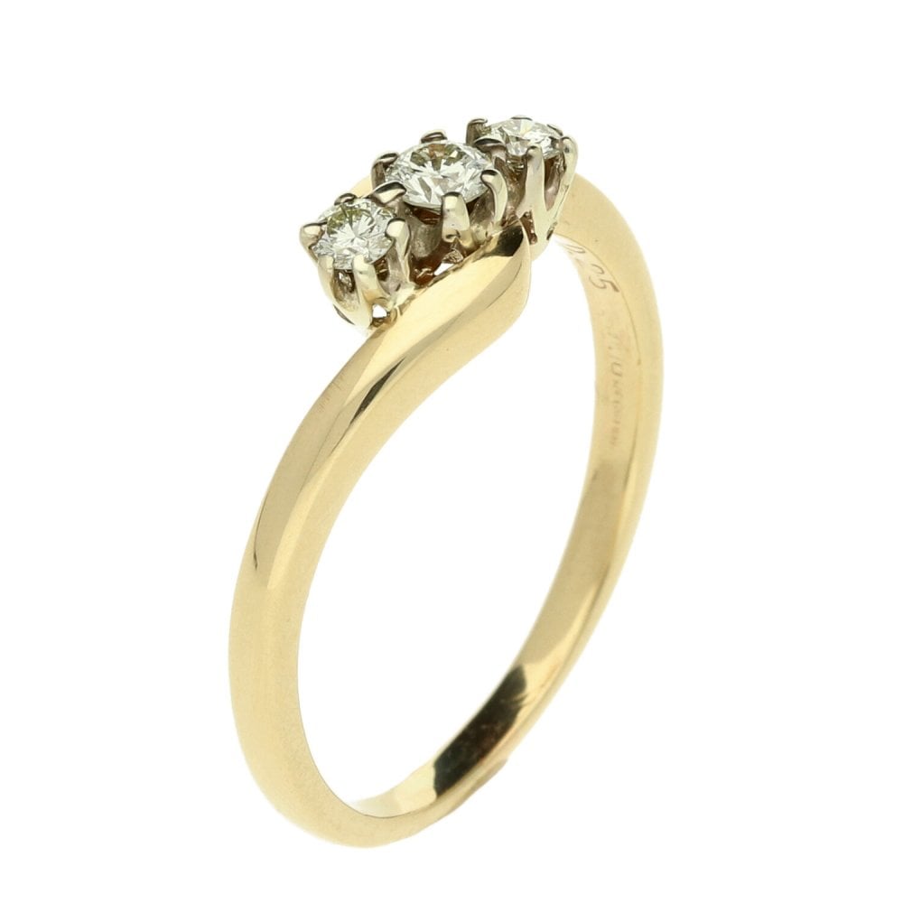 9ct Yellow Gold Ladies 3 Stone Twist Diamond Ring - Size R